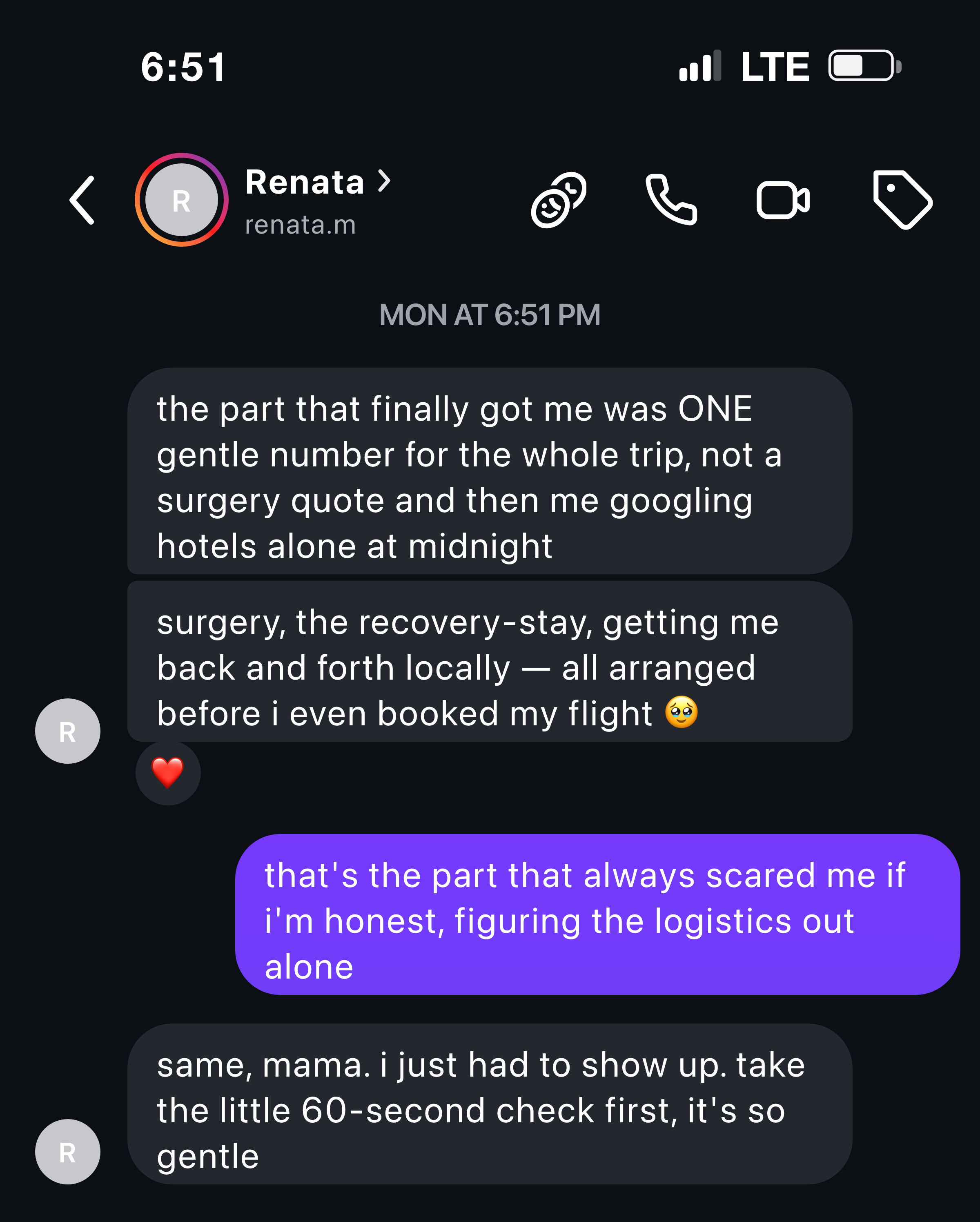 Instagram message from a mother about getting one all-inclusive number for the whole trip