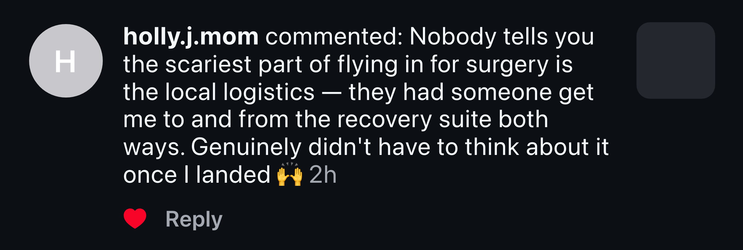 Instagram comment from a mom about local transport being coordinated