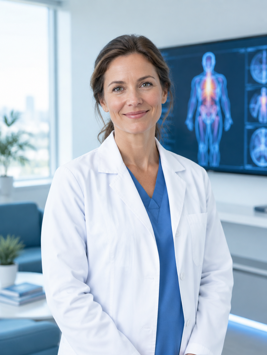 Your board-certified surgeon in a modern consultation room, ready for a virtual consult
