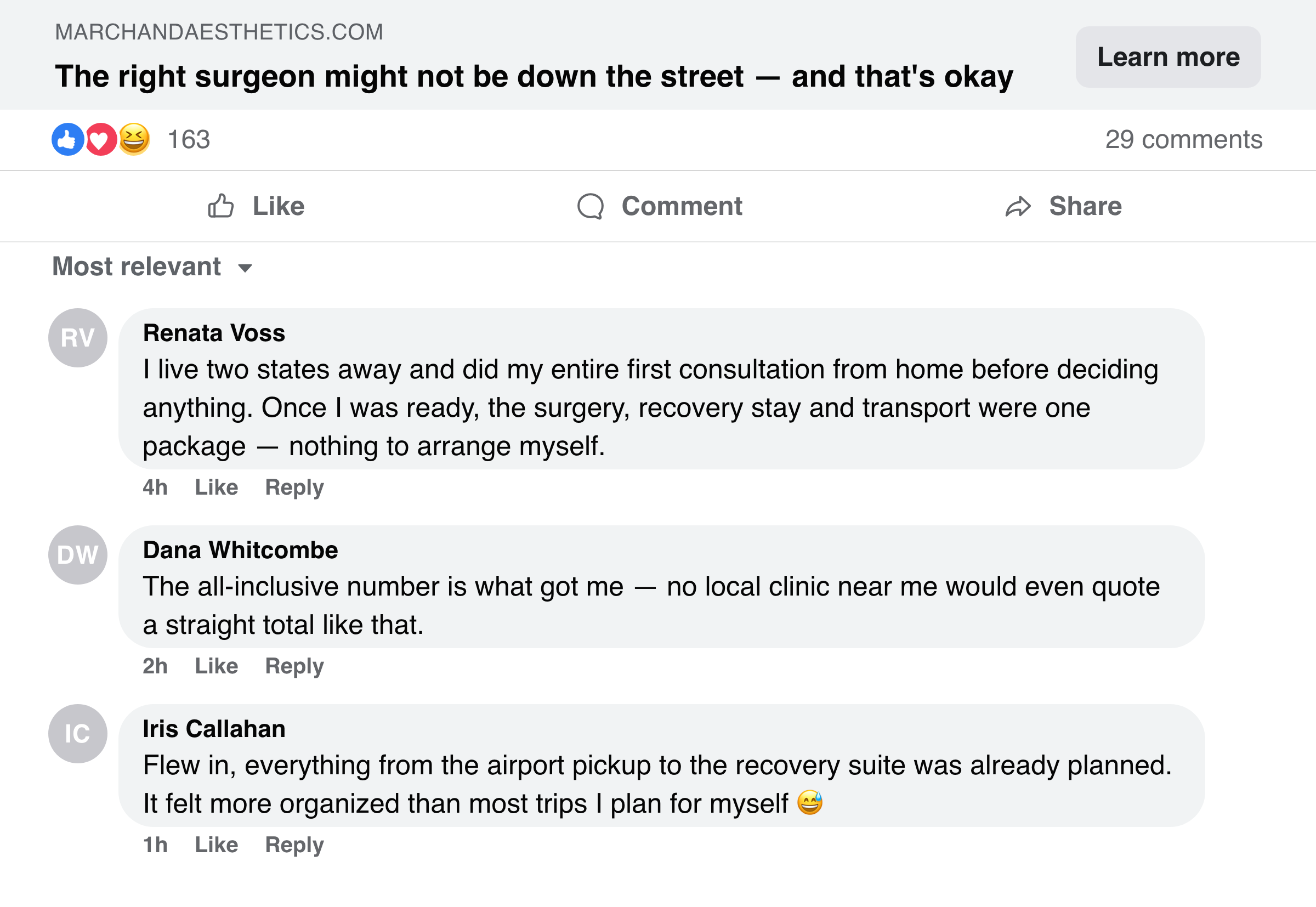 Facebook comments from mothers about the all-inclusive travel package